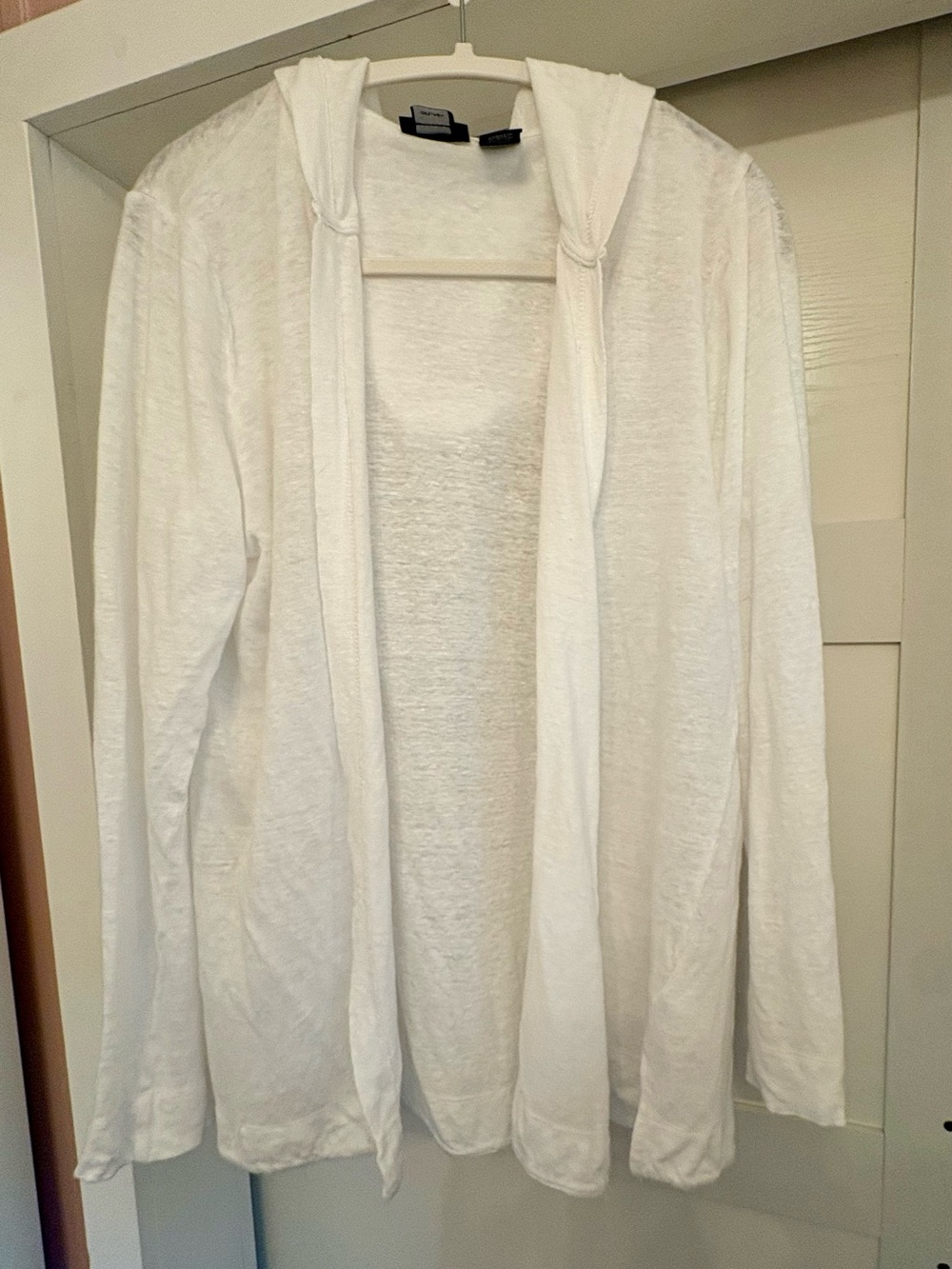 Tahari White Linen hooded cardigan with Subtle Texture